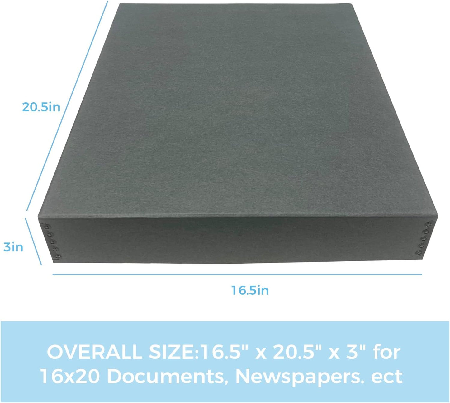 Lineco Museum Archival Storage Box, 16.75x20.75x3 in. Drop Front Design. Acid-Free with Metal Edge. Organize Photos, Pictures, Prints, Documents, Crafts, DIY. Gray, 2 Pack