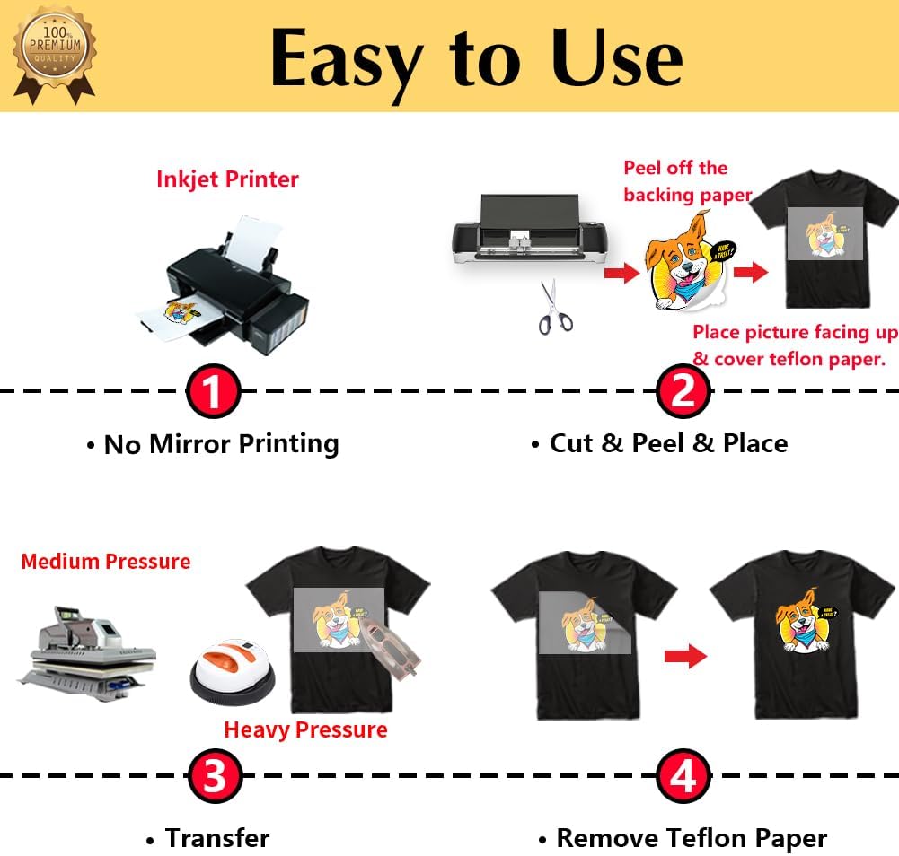 TransOurDream Dark Heat Transfer Paper for T Shirts (30 Sheets, 11x17") Printable HTV Heat Transfer Vinyl for Inkjet Printer Iron on Transfers for Dark Fabrics