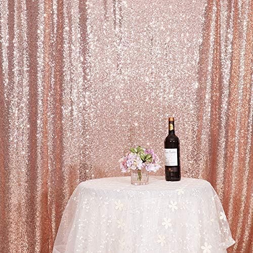Eternal Beauty Rose Gold Sequin Backdrop, 4x7 Ft Glitter Background Curtains for Shimmer Photography Party Wedding Birthday Back Drop Decor