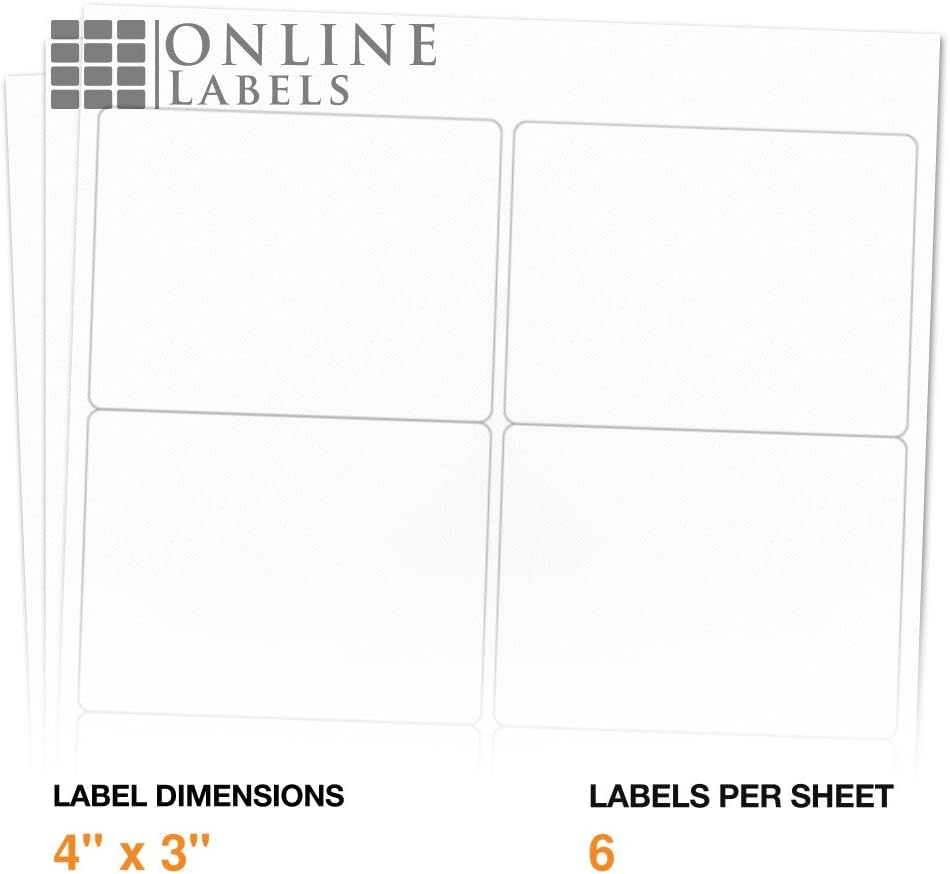 4 x 3 Rectangle Mailing Labels - Permanent, White Matte - Shipping, Wine, Product - Pack of 1,500-250 Sheets - Inkjet/Laser Printers - Online Labels