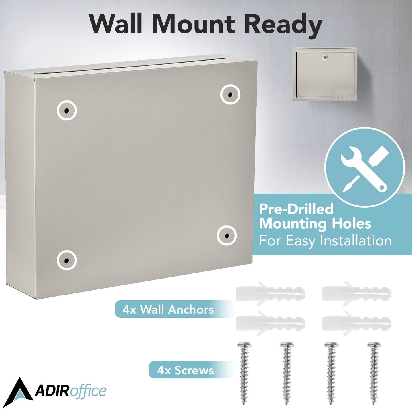 Adir Metal Suggestion Box with Lock and Slot, Wall Mount Deposit Box for Payments and Checks, Office Mail Box for Employees, Mailbox for House, Safe Drop Box with Keys - 3x10x12 Inch Beige
