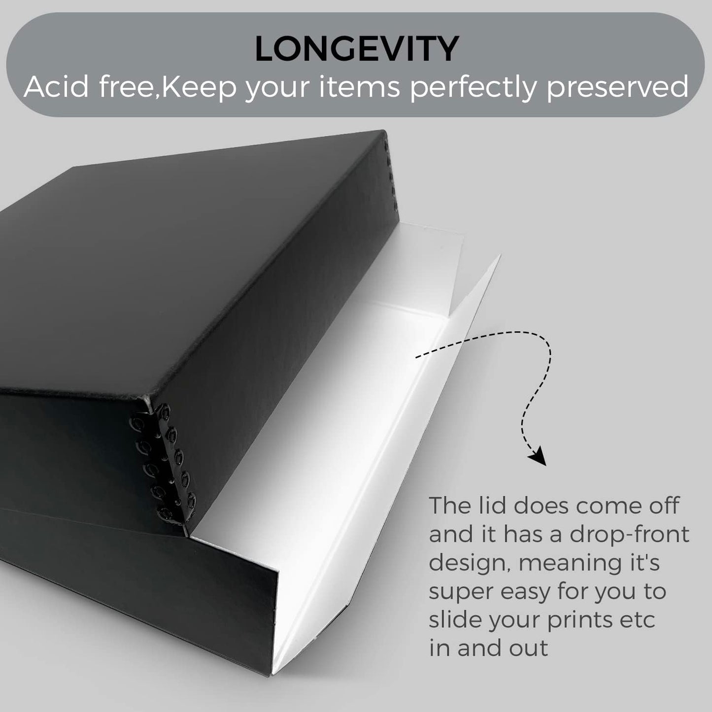 Lineco Archival 11 x 14 x 3 inches Museum Archival Storage Box, Drop Front Design, Acid-Free with Metal Edge. Preserves Photos Documents, Black