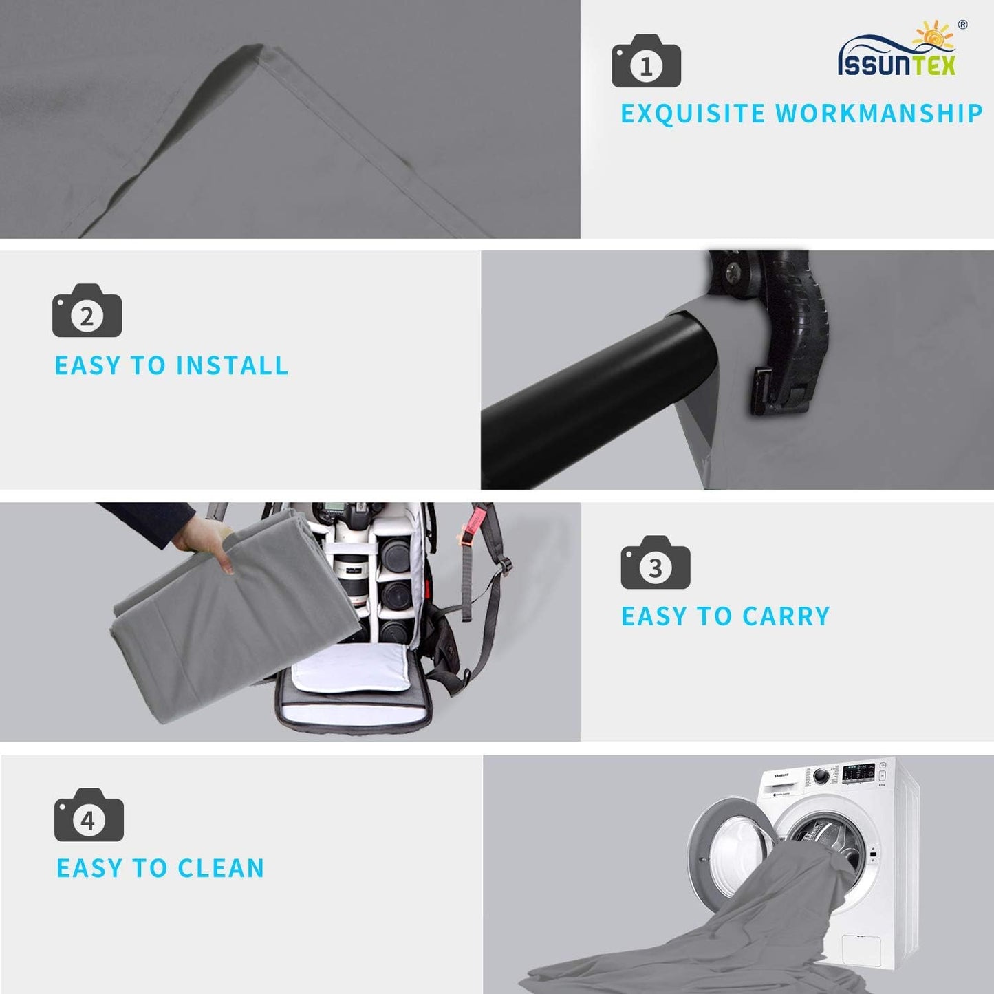 ISSUNTEX 9X15 ft Background Polester Backdrop, Photo Studio, Collapsible High Density Screen for Video Photography and Television-Gray