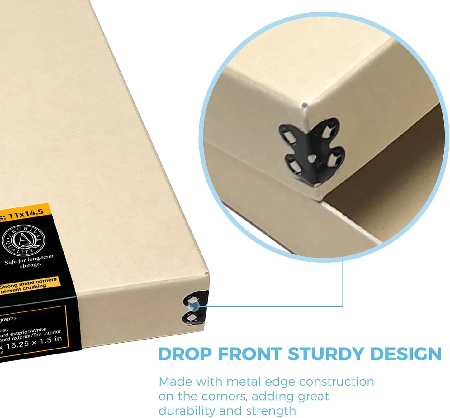 Lineco Museum Archival Storage Box, 11.75x15.25x1.5 in. Drop Front Design. Acid-Free with Metal Edge. Organize Photos, Pictures, Prints, Documents, Crafts, DIY. Tan, 1 Pack