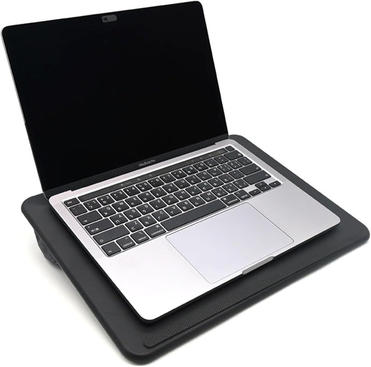 Lap Desk with Soft Cushion and Wrist Rest – Portable Laptop Desk for Bed, Couch & Home Office, PU Surface Tray with Handle for 15.6 inch Laptop (Medium, Black)