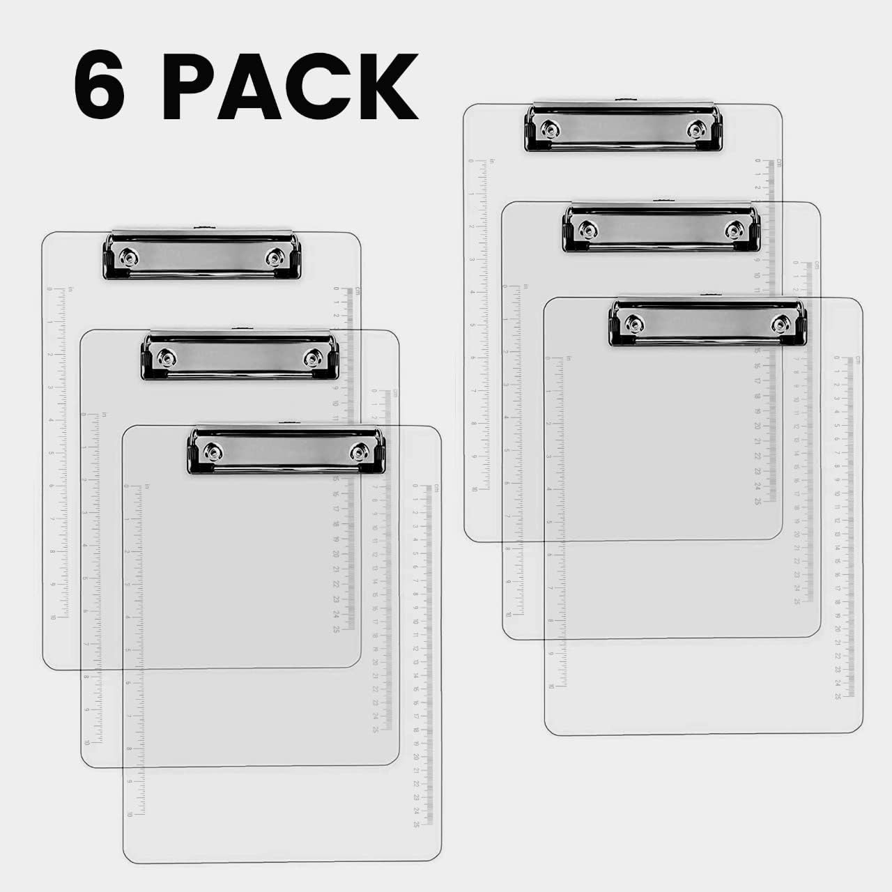 PERFORMORE Clear Acrylic Clipboards 6-Pack | 12” x 9” Letter-Size Writing Boards | Durable Transparent Plastic with Silver Low-Profile Clips | Ideal for Office, School, Events, and Seminars
