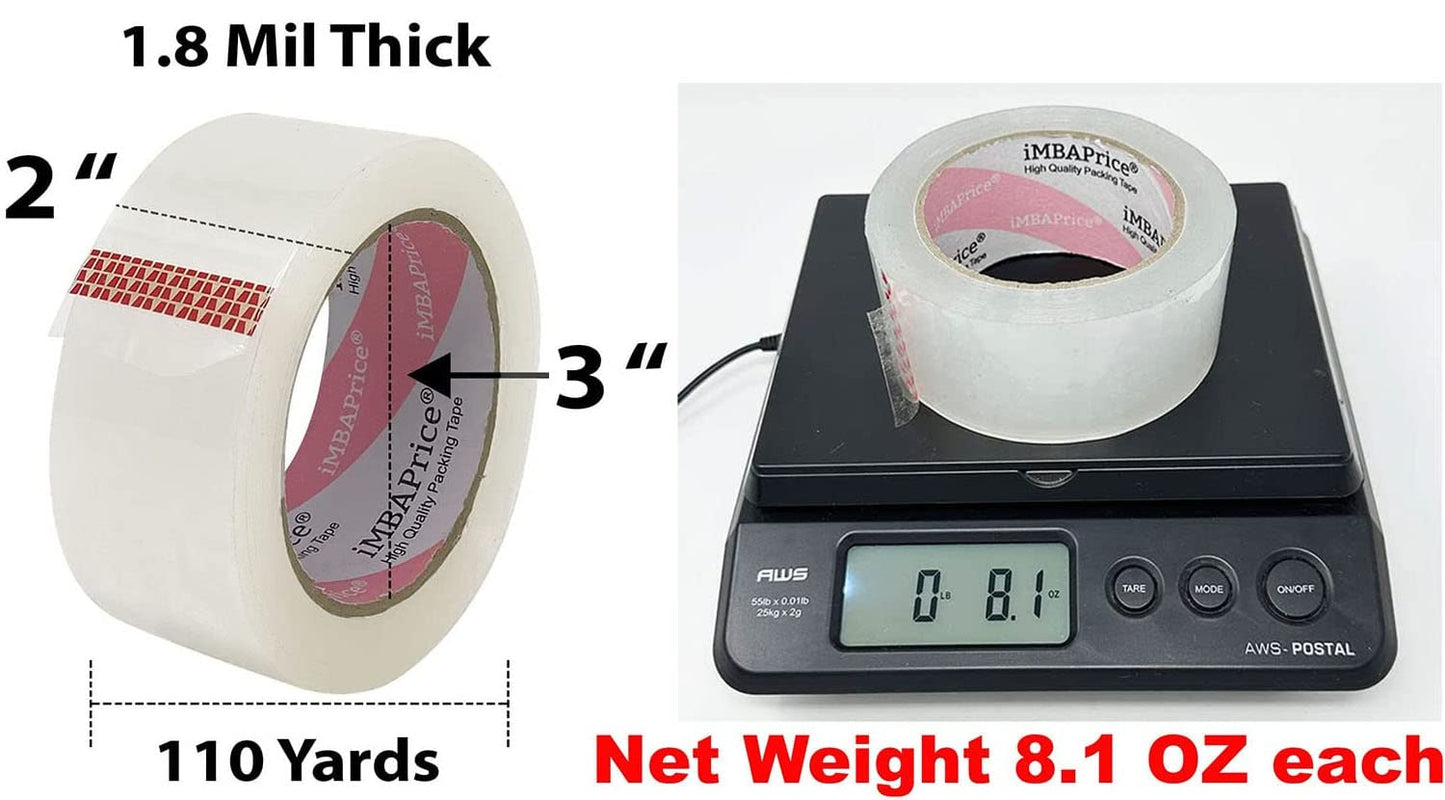 iMBAPrice 2-Inches Clear Sealing Tape, 6 Rolls of 110 Yards (6 x 330 Feet) 2" Wide Shipping Tape for Box Office Moving Packaging Shipping