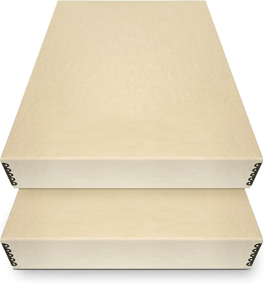 Golden State Art, Archival Storage Box, Acid-Free Drop Front Museum Box with Metal Edge for Storing Artwork Photos Documents Prints Arts and Crafts (Tan-17.75x22.75x3 Inches) Pack of 2