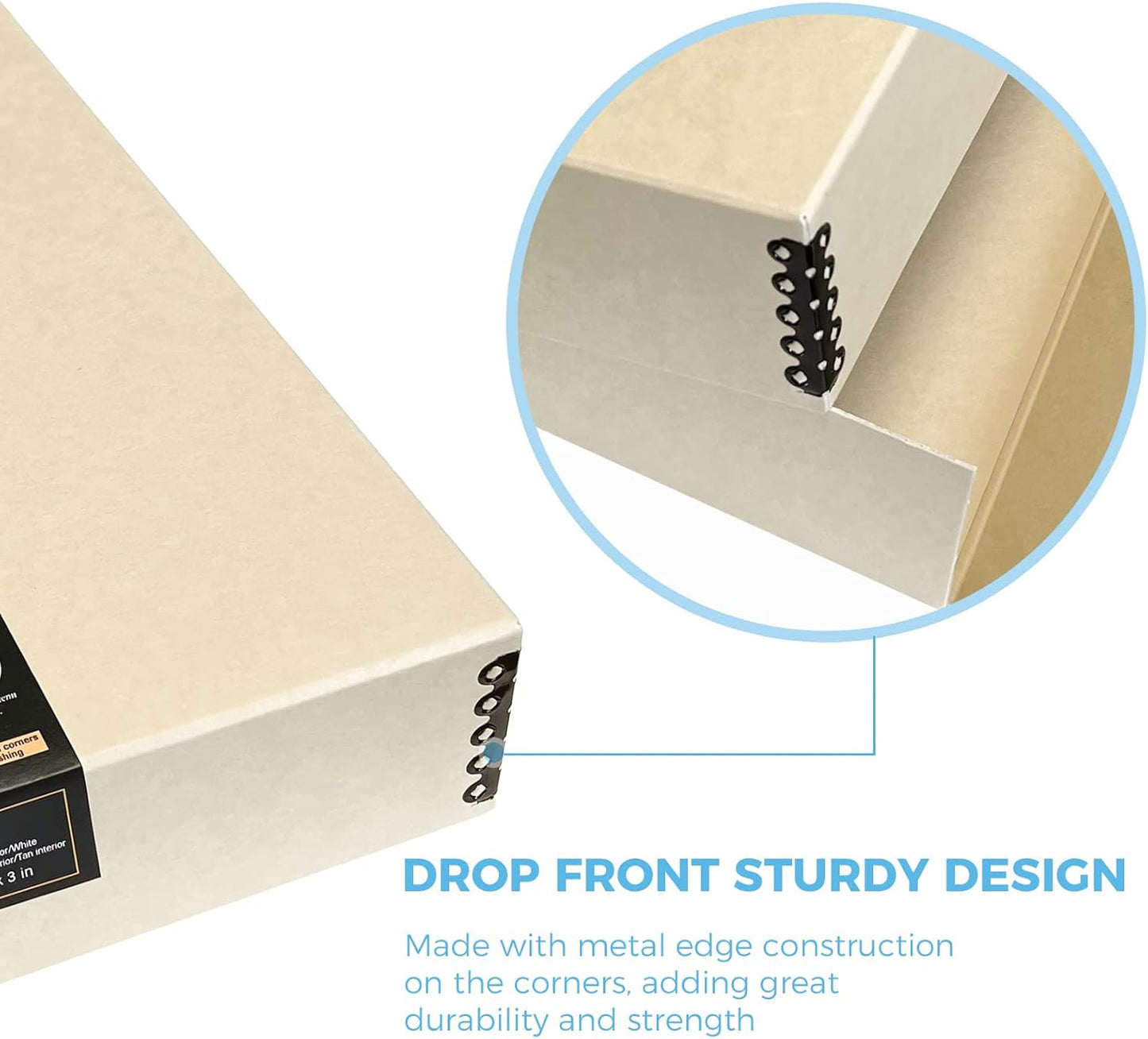 Lineco Museum Archival Storage Box, 17.75x22.75x3 in. Drop Front Design. Acid-Free with Metal Edge. Organize Photos, Pictures, Prints, Documents, Crafts, DIY. Tan, 1 Pack