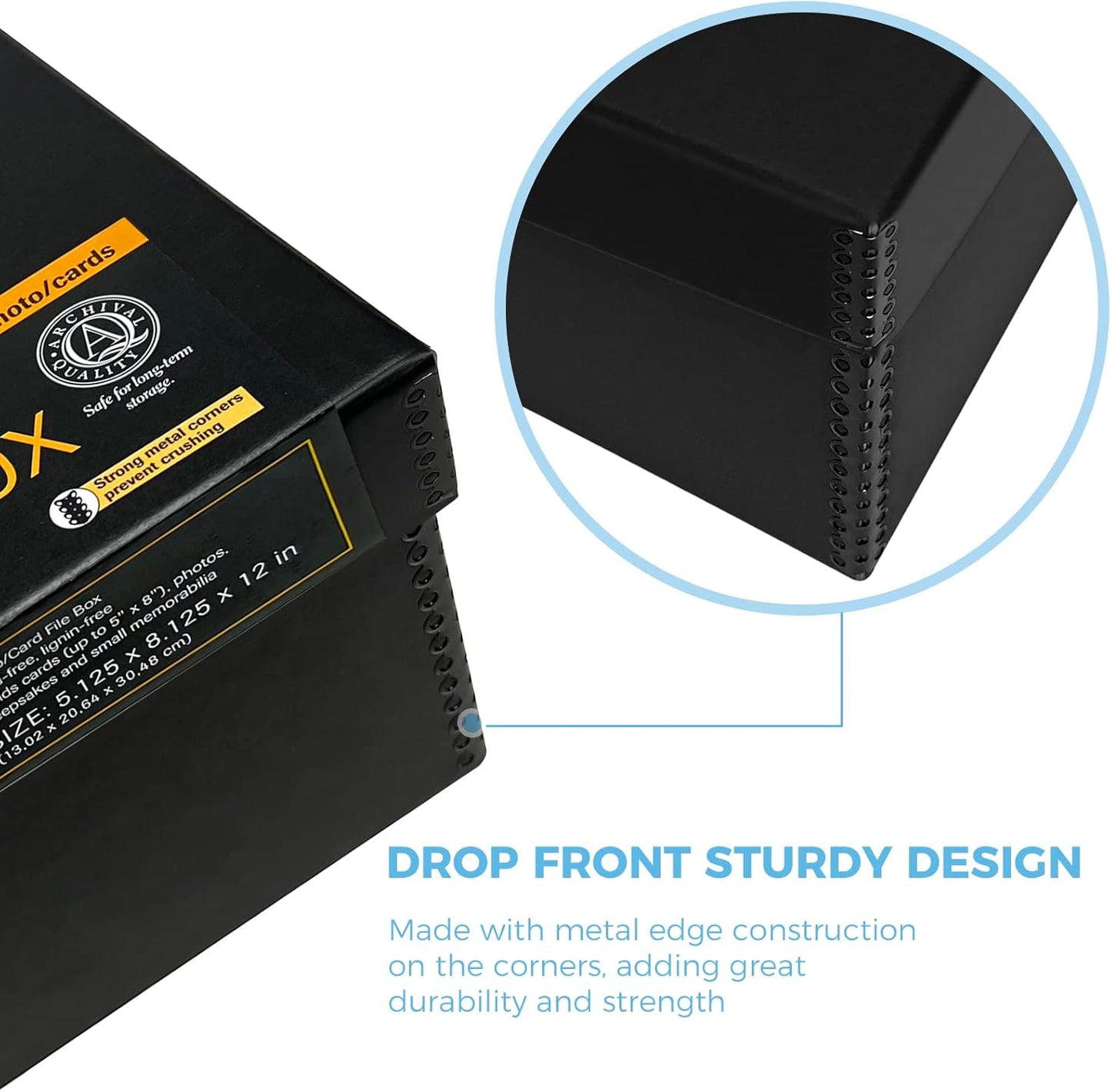 Lineco Photo Card Box, Museum-Quality Archival Storage, Acid-Free with Removable Lid, Bulk Storage for Negatives, Prints, Films, Photos, Snapshot, 5x8x12 Inches, Black