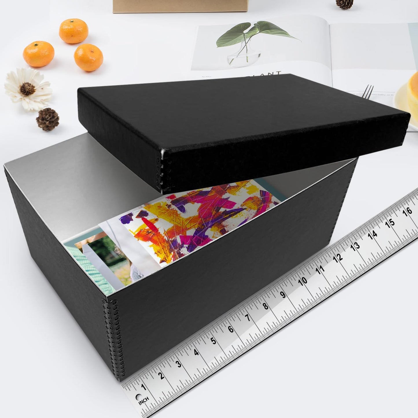 Lineco Archival Photo Storage Box, Holds up to 1100 of 5x7 Pictures, 4x6 Photograph Container with Removable Lid. Preserve Snapshot, Negatives, Prints, Films, Card, 5"x7"x12", Black