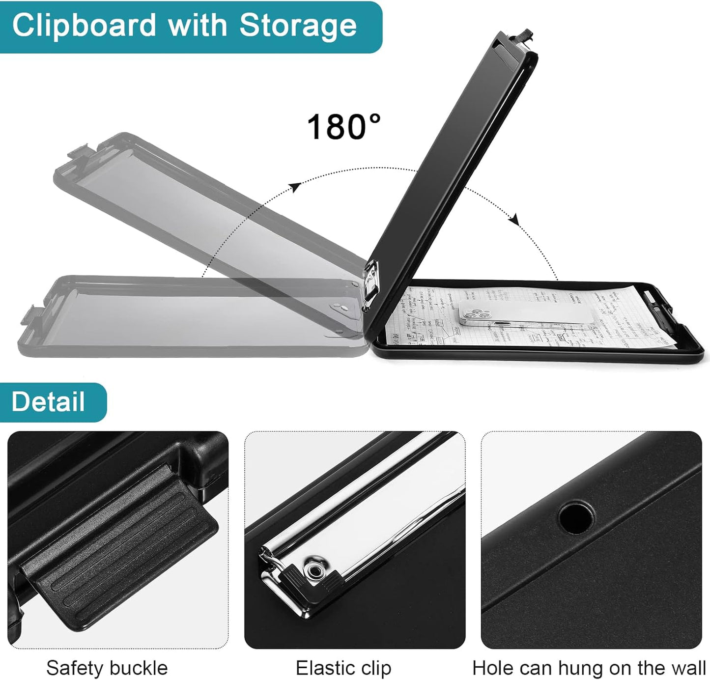 Epakh 7 Pcs Clipboard with Storage Bulks Plastic Storage Foldable Nursing Clipboard with Low Profile Clip for Student Teacher Nurse Employee, 9.5 x 13.5 Inch