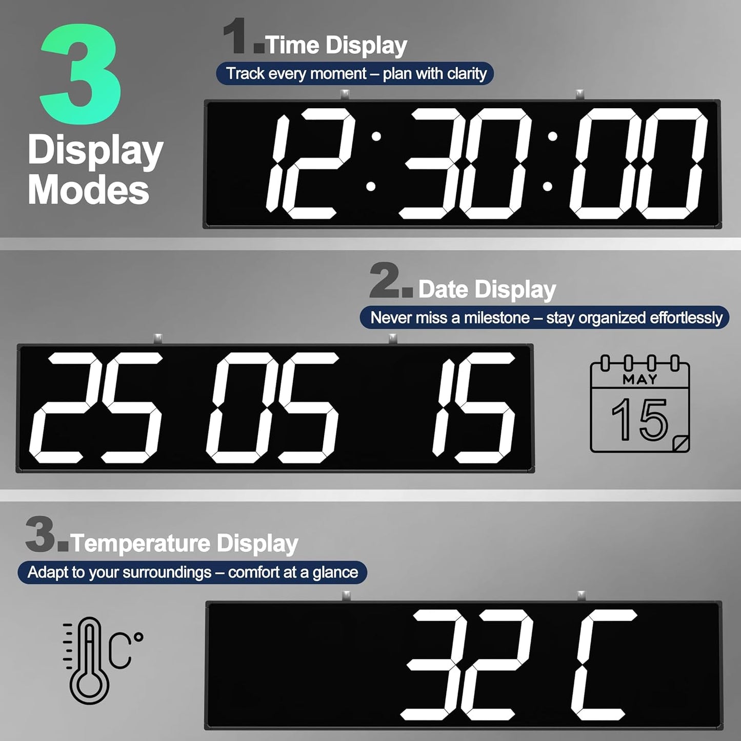 Digital Clock Large Display 1928" with Remote Control,Double-Sided Clock, Suspended Design for Hospitals, Factories, Airports.