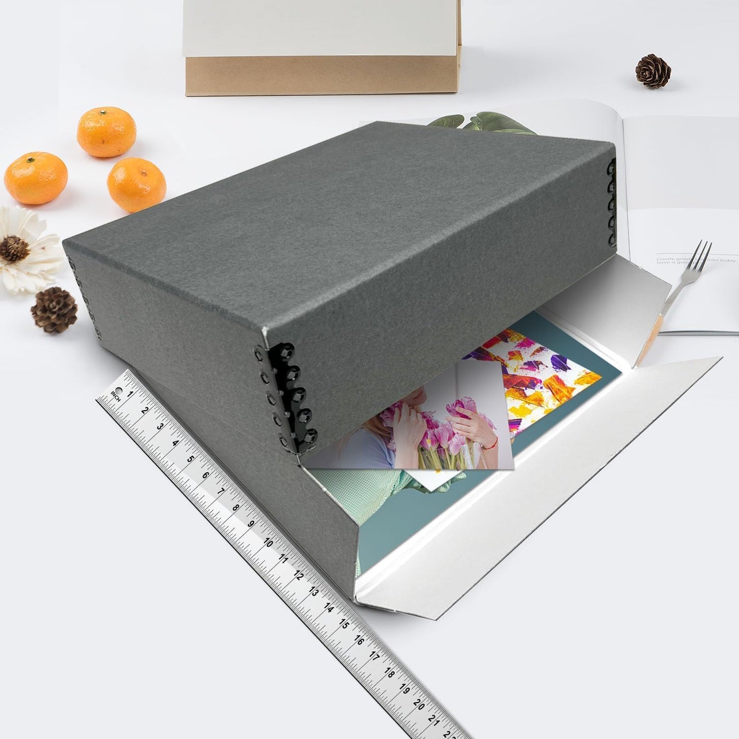Lineco Museum Archival Storage Box, 14.75x18.75x3 in. Drop Front Design. Acid-Free with Metal Edge. Organize Photos, Pictures, Prints, Documents, Crafts, DIY. Gray, 2 Pack