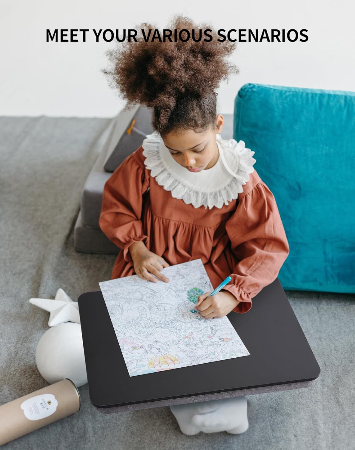 Portable Lap Laptop Desk with Pillow Cushion, Fits up to 15.6 inch Laptop, Lap Stand for Bed & Couch & Carpet, Book Tablet/Drawing Board/Computer Laptop Stand - Black