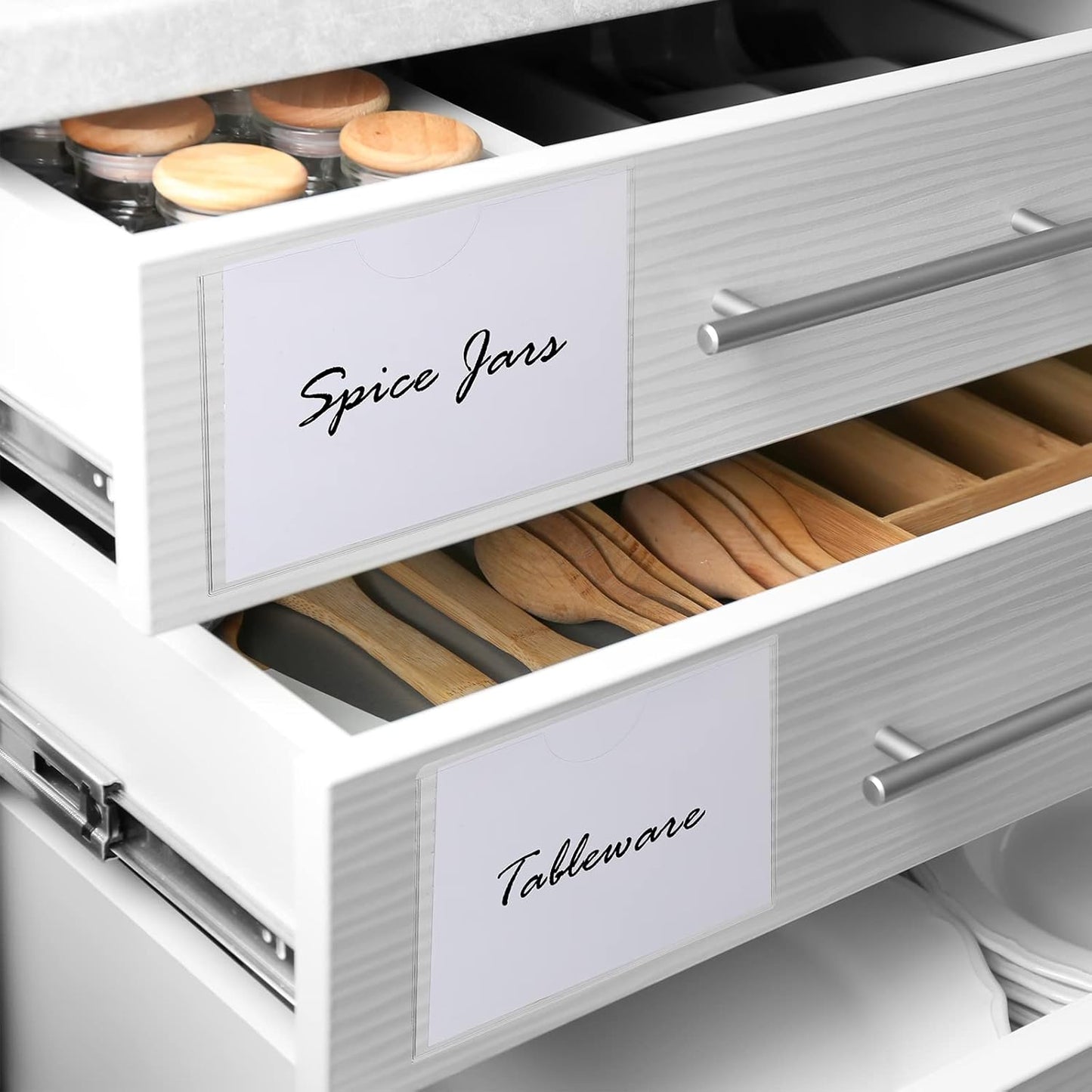 Fainne 240 Pcs Self Adhesive Index Card Pockets with Top Open Clear Plastic Label Holder Bulk for Storage Bins Adhesive Square Index Card Sleeve for Library Office Organizing, 5.12 x 3.74 Inch