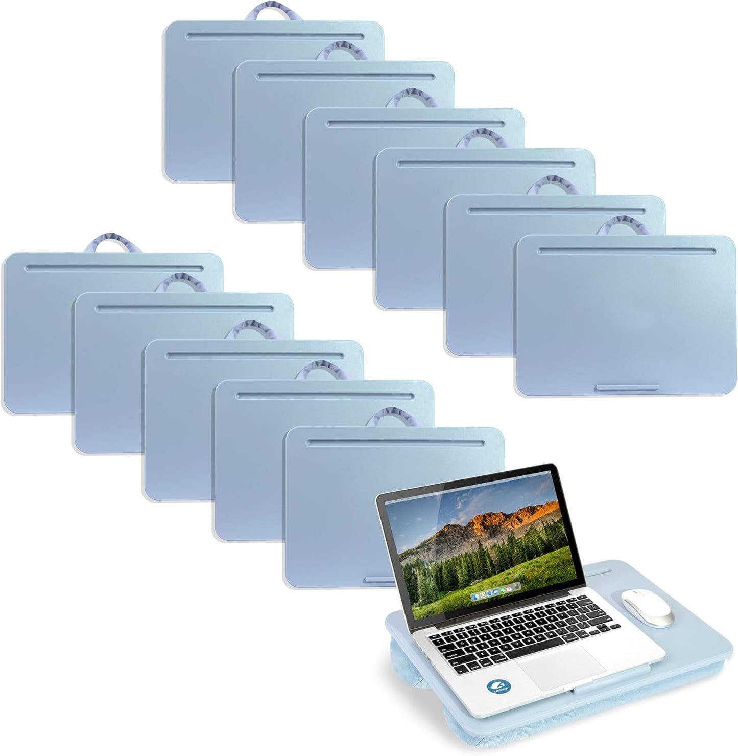 LAPGEAR Original Lap Desk – Large (17.9” x 13”) | Fits Up to 17.3” Laptops | Cushioned with Device Ledge, Pencil Tray & Handle | Portable & Lightweight | 12-Pack | Sky Blue – Style No. 45003