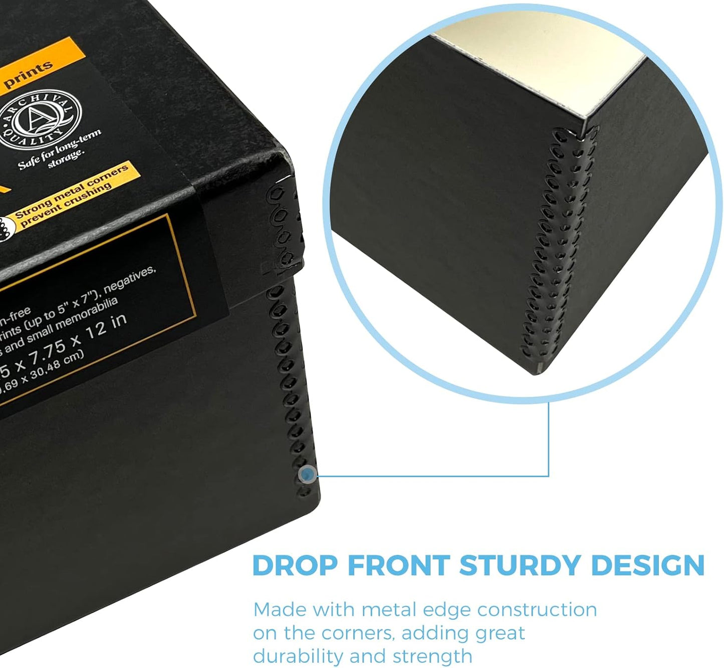 Lineco Archival Photo Storage Box, Holds up to 1100 of 5x7 Pictures, 4x6 Photograph Container with Removable Lid. Preserve Snapshot, Negatives, Prints, Films, Card, 5"x7"x12", Black