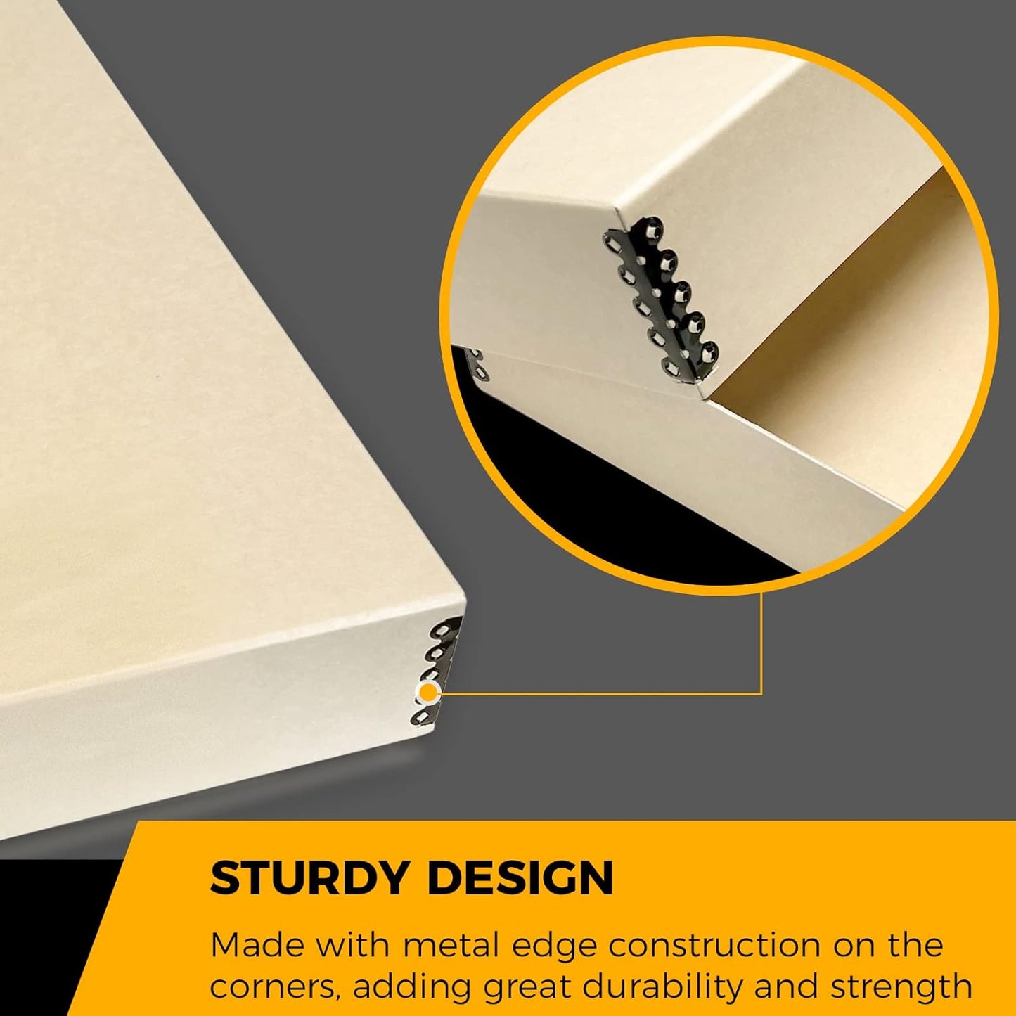 Golden State Art, Archival Storage Box, Acid-Free Drop Front Museum Box with Metal Edge for Storing Artwork Photos Documents Prints Arts and Crafts (Tan-17.75x22.75x3 Inches) Pack of 2