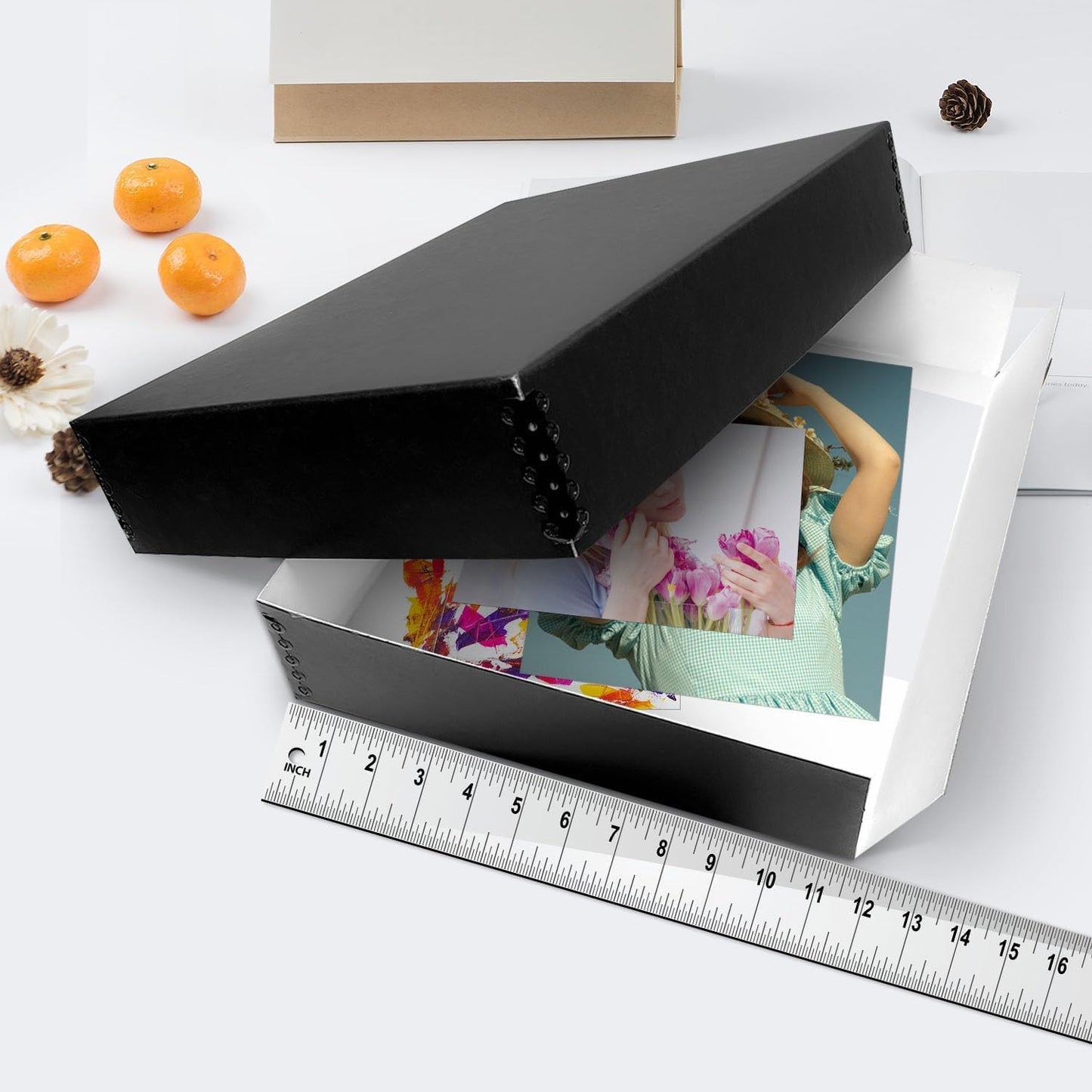 Lineco Museum Archival Storage Box, 11.75x15.25x3 in. Drop Front Design. Acid-Free with Metal Edge. Organize Photos, Pictures, Prints, Documents, Crafts, DIY. Black, 8 Pack