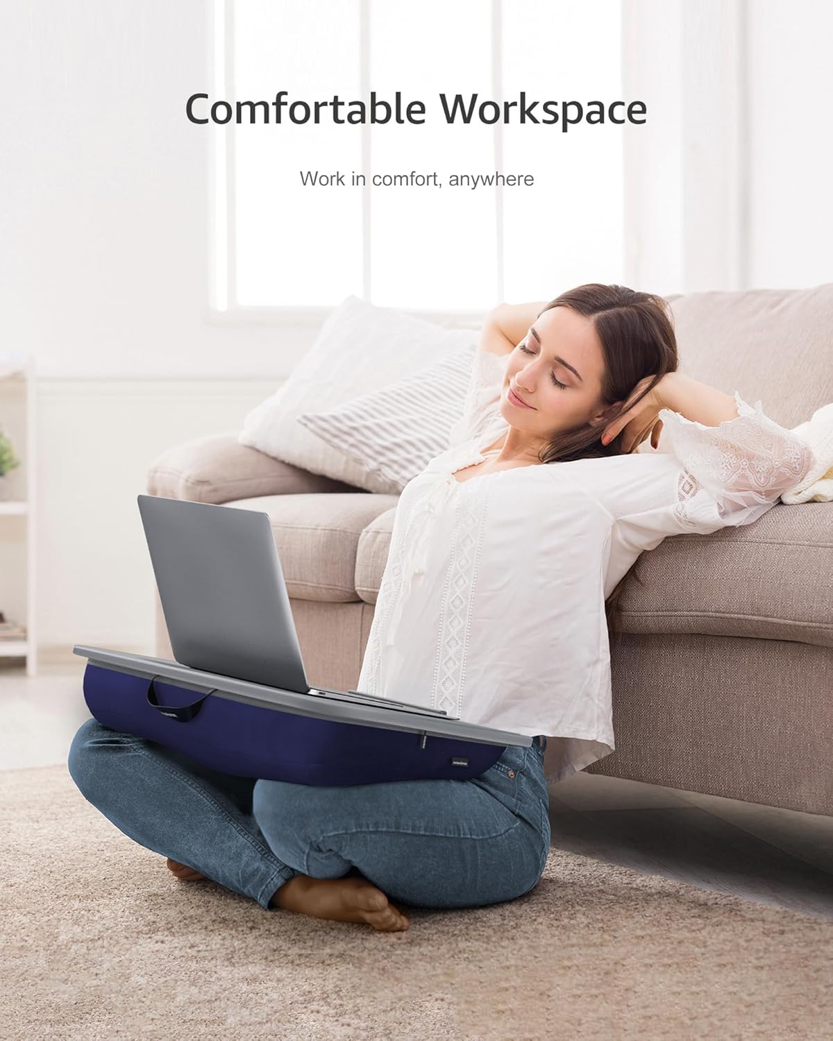 Lap Desk with Washable Cushion – Fits up to 17-Inch Laptops – Portable Laptop Desk & Stand – Bed desks & Tray for Writing, Reading, Working, Gaming on Bed, Couch, Floor –Istudyniture -Large, NavyBlue