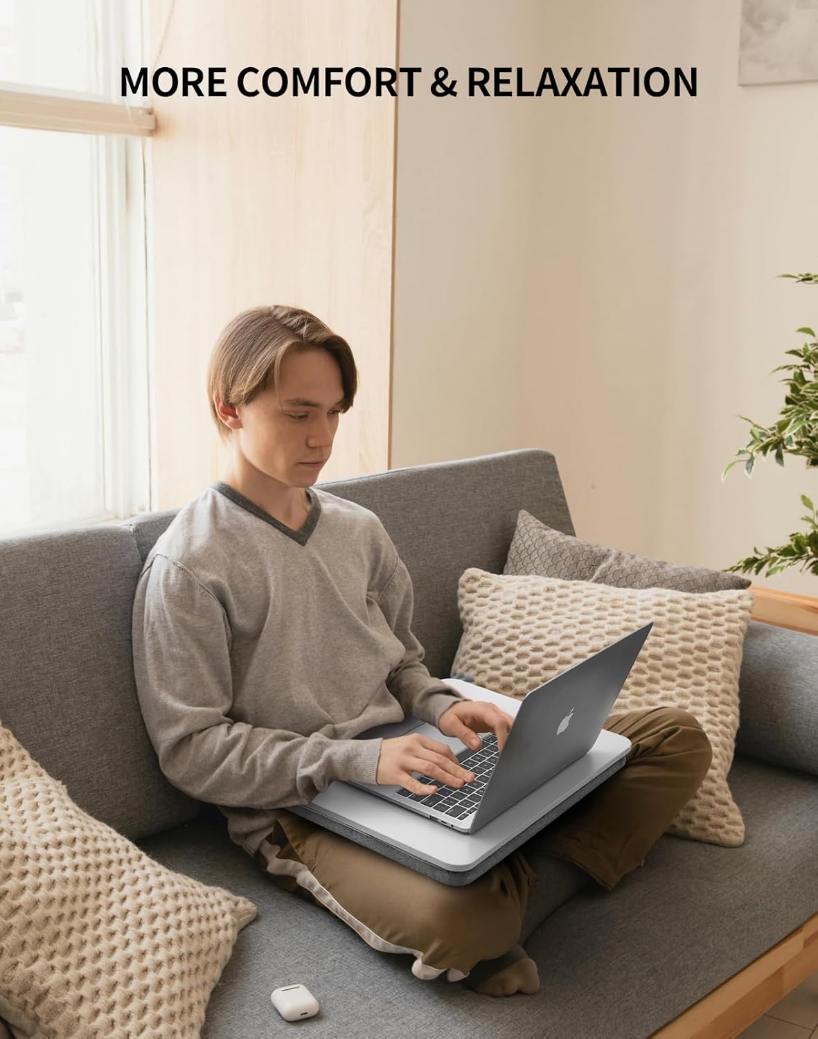 Portable Lap Laptop Desk with Pillow Cushion, Fits up to 15.6 inch Laptop, Lap Stand for Bed & Couch & Carpet, Book Tablet/Drawing Board/Computer Laptop Stand - White