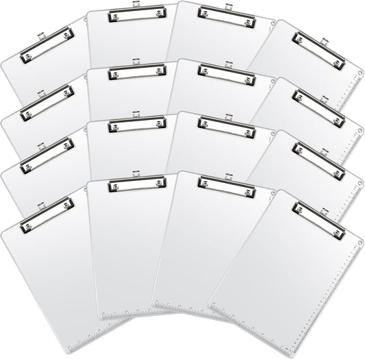 16 Pieces Metal Clipboard, A4 Letter Size 12.5 x 9 Inch Aluminum Edge Document Holder with Scale Aluminum Edge Clipboard with Low Profile Clip Vertical Silver Hardboard for Office