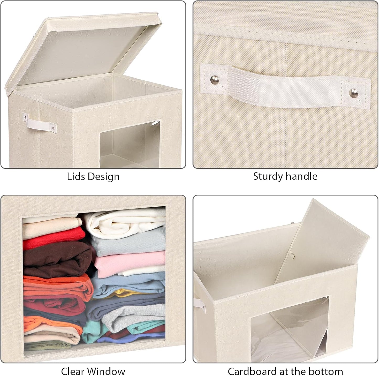 Univivi Foldable Fabric Storage Boxes Large Storage Bins with Lids [4-Pack] Collapsible Storage Cubes Organizer Containers Organization Baskets for Home, Bedroom, Closet (Beige, 17“ x 12” x 12")