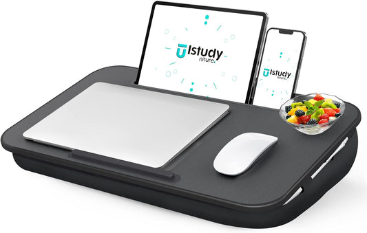 Lap Desk, Portable Laptop Stand with Washable Cushion, Fits up to 17 inch Laptop, with Device Ledge and Phone Holder, Use on Bed,Couch, Sofa, Floor, Home Office– ISTUDYNITURE (Large, Black)