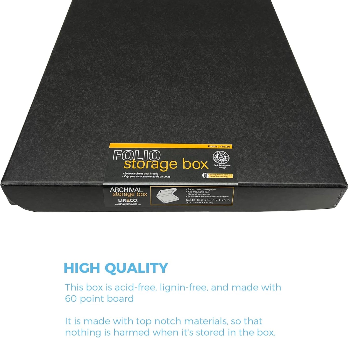 Lineco, Archival Folio Storage Box. Acid-Free, Metal Edge Boxboard, Clamshell Lid. 16 x 20 x 1.75 Inches. Preserves and Organize, Stores Photos, Documents, Craft, Prints, DIY. Black, Pack of 2