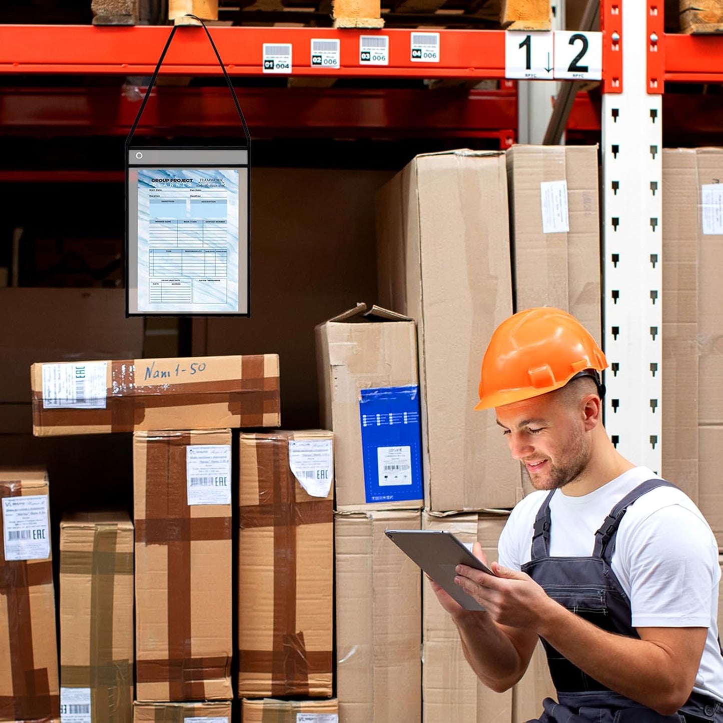 30 Pack Shop Ticket Holders Job Ticket Holders Work Order Holder Pockets, 10 x 14 Dry Erase Pocket Work Order Plastic Sleeves with Hanging Strap, Both Sides Clear