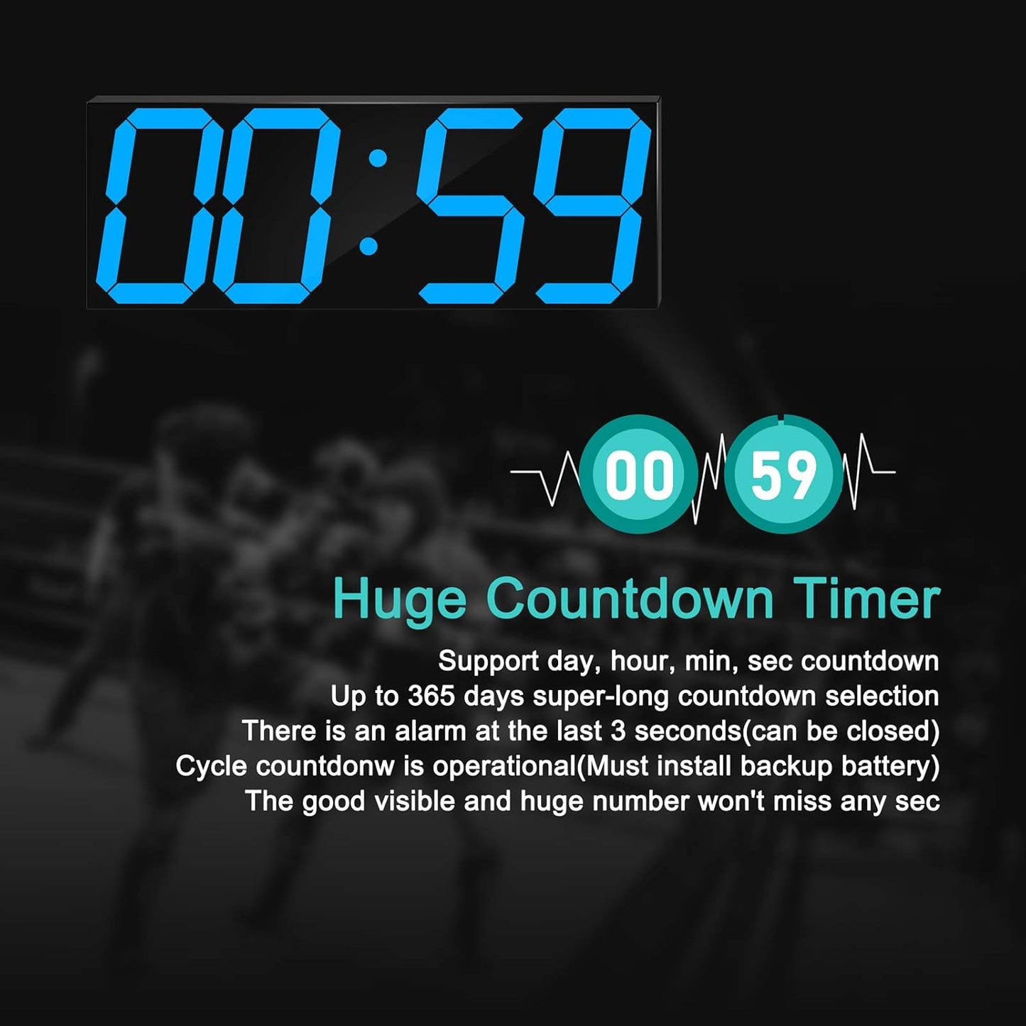 LED Large Digital Wall Clock, Oversize Wall Clock with 6” Numbers, Remote Control Count up/Countdown Timer Clock, Auto Dimmer, Big Calendar and Thermometer(Ice Blue)