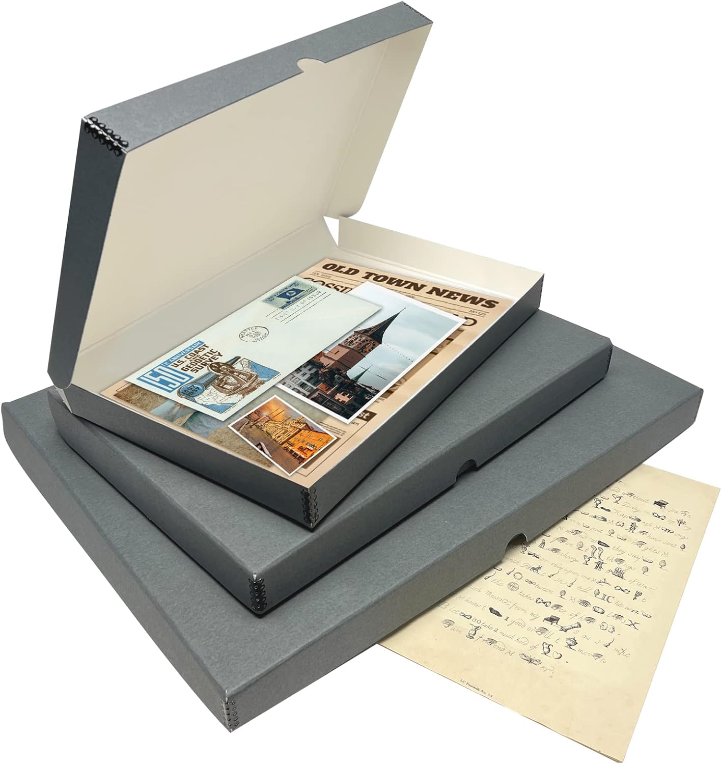 Lineco Folio Storage Box, Clamshell Design with Metal Edge. 13.5x19.5x1.75 Inches, Archival Boxboard, Preserve Photos, Cards, Magazines, Documents, Art, Ephemera, Family Records, Gray, Pack of 2