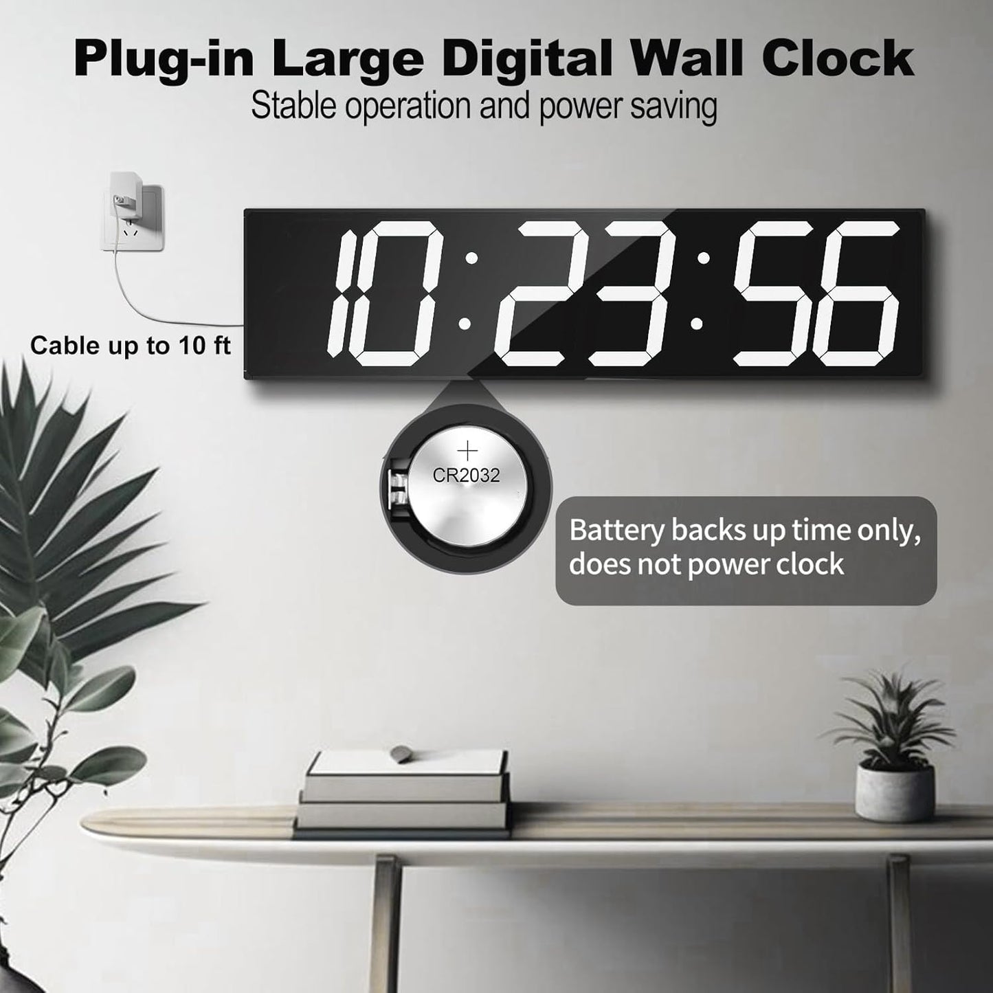 Digital Wall Clock, Oversize Led Digital Clock with Auto Dimmer, Huge Countdown Timer with Remote Control, 27" Wide Led Display, 6 Digits, Wall Mount, Date and Temperature (White)