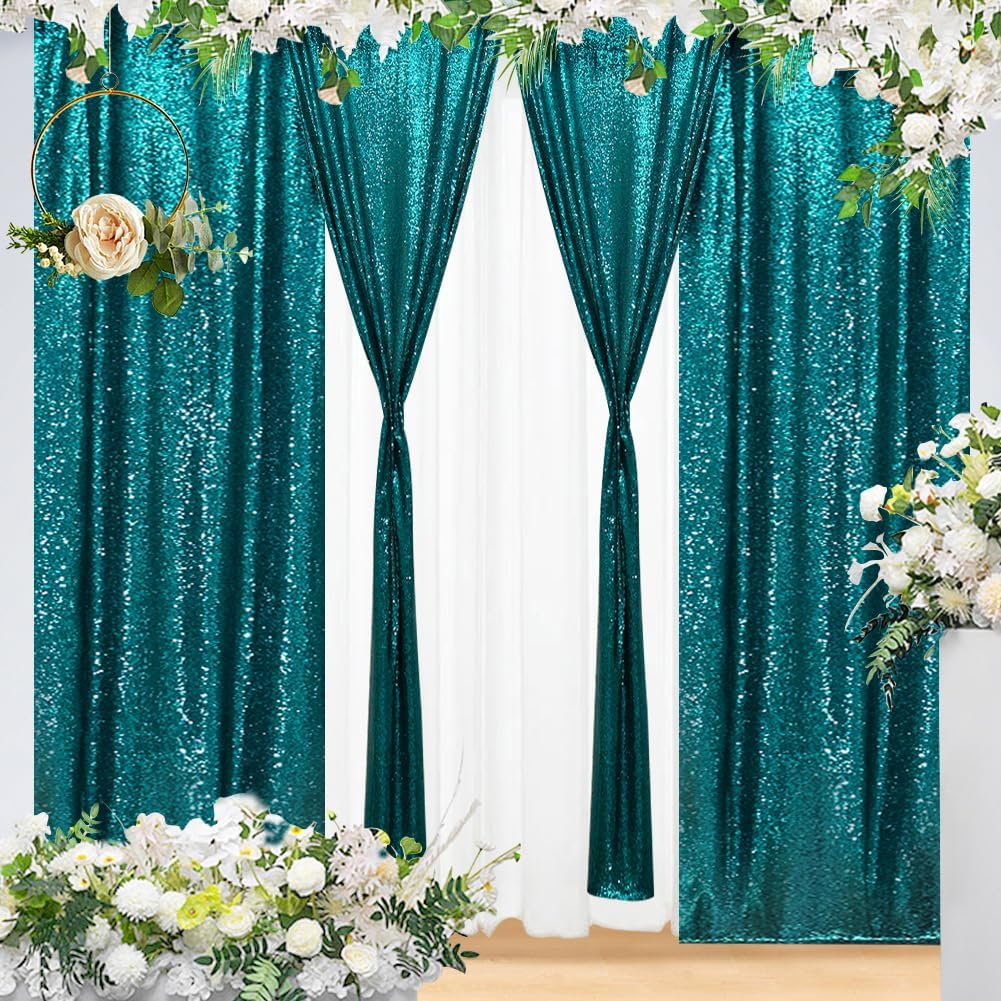 Eternal Beauty Sequin Backdrop Curtains, 2x8 Ft-2 Panels Teal Back Drop for Shimmer Photography Party Wedding Birthday Decor
