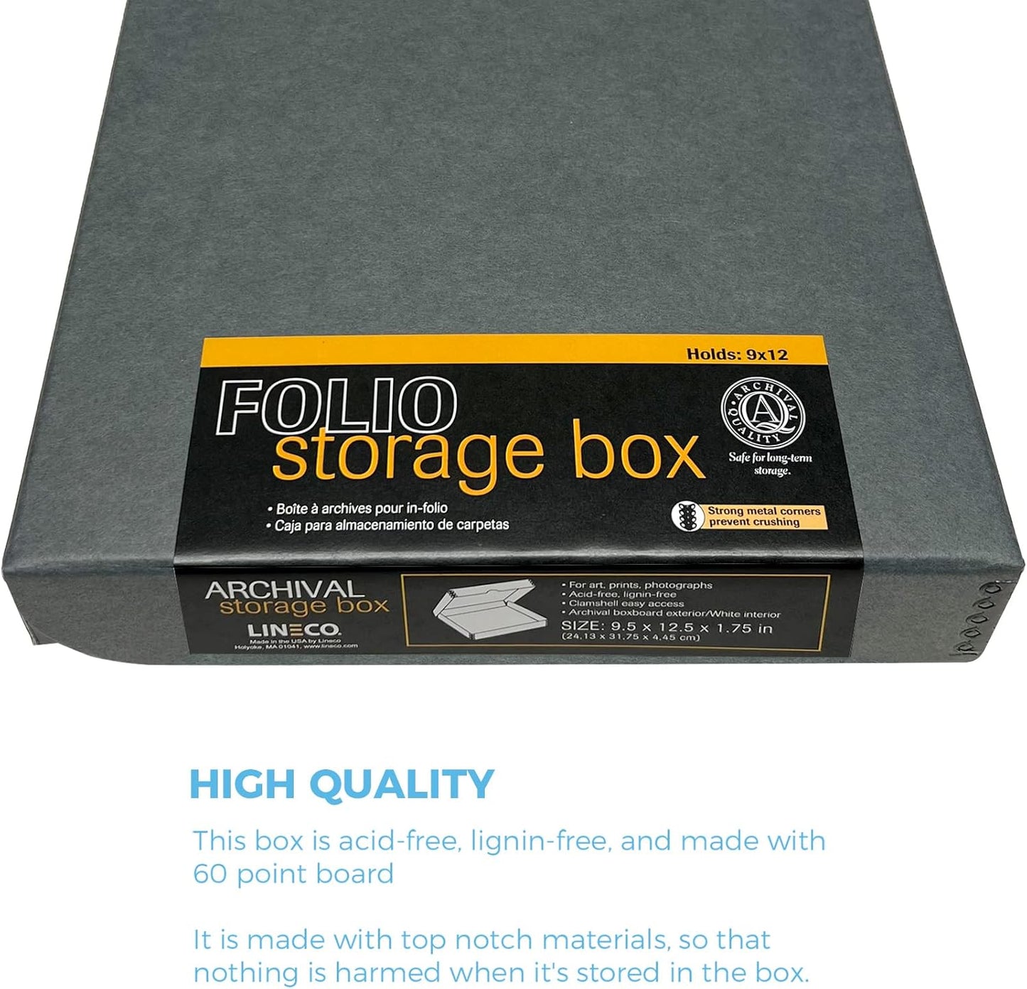 Lineco, 9x12 Gray Clamshell Archival Folio Storage Box, 1.75 Depth, Acid-Free, with Metal Edge, Preserves Picture Longevity, Store Photos Documents