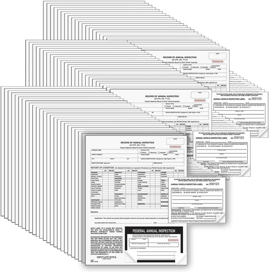 J. J. Keller 100-Pack, Record of Annual Inspection Form with Inspection Decal & Prenumbered Vinyl Adhesive Label 2-Ply, 2-Ply Carbonless Form, DOT Compliant