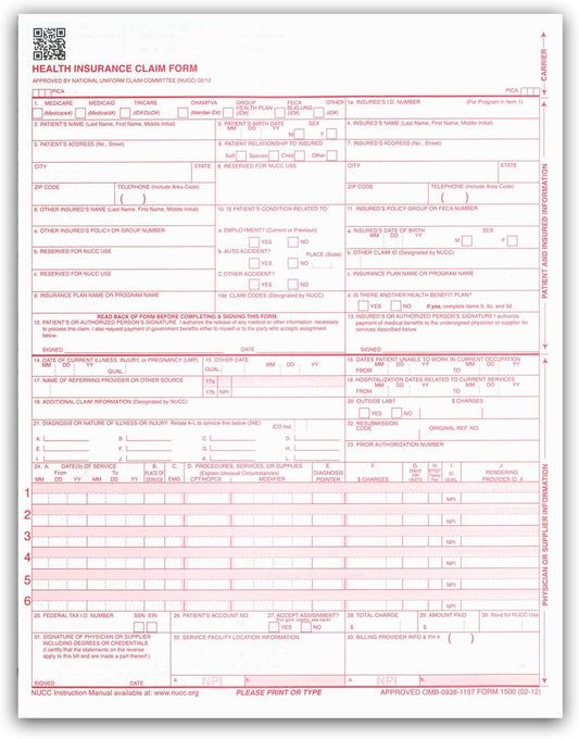 NextDayLabels - CMS 1500 / HCFA 1500 Insurance Claim Forms - Laser/Ink-Jet Compatible (New Version 02/12) Letter Size 8-12" x 11", 2,500 Sheets Per Case