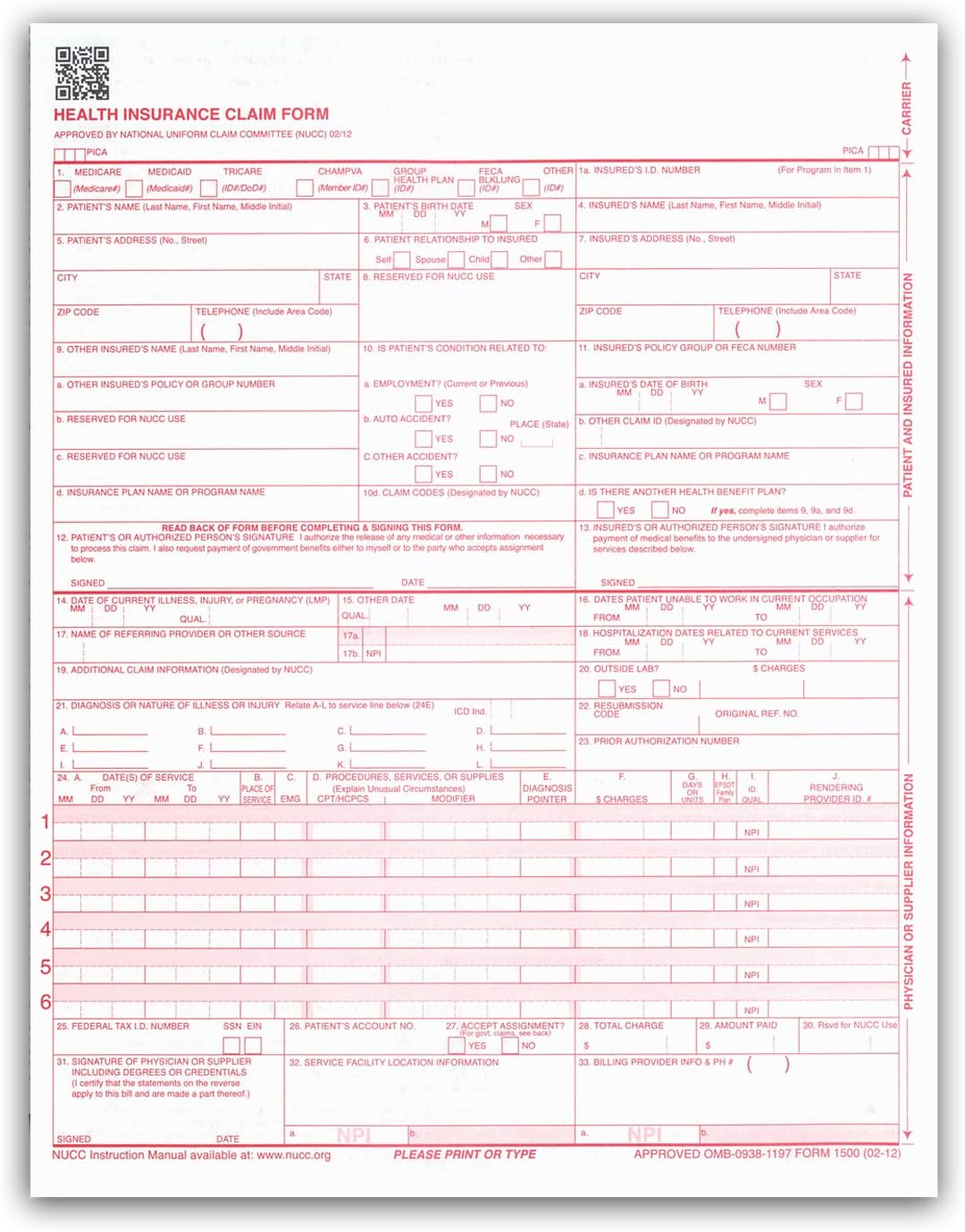NextDayLabels - CMS 1500 / HCFA 1500 Insurance Claim Forms - Laser/Ink-Jet Compatible (New Version 02/12) Letter Size 8-12" x 11", 100 Sheets Per Pack