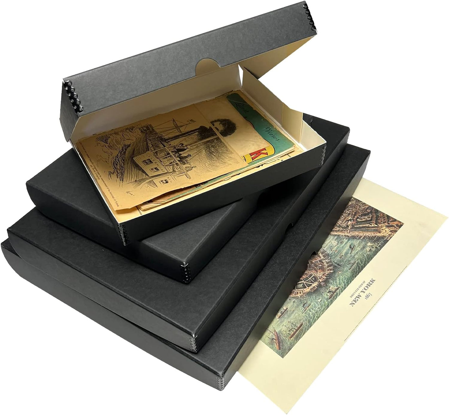 Lineco, Archival Folio Storage Box. Acid-Free, Metal Edge Boxboard, Clamshell Lid. 16 x 20 x 1.75 Inches. Preserves and Organizes, Stores Photos, Documents, Craft, Prints, DIY. Black, Pack of 10