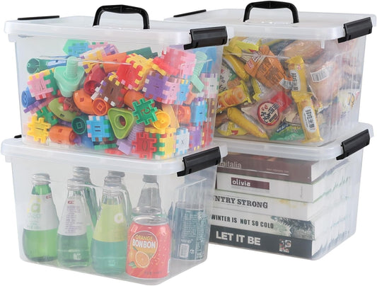 Wekioger 4 Pack 12 Quart Latching Storage Box with Handle, Clear Lidded Tote Bin