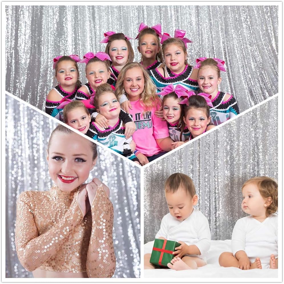 Eternal Beauty Silver Sequin Backdrop, 10x10 Ft Glitter Background Curtains for Shimmer Photography Party Wedding Birthday Back Drop Decor