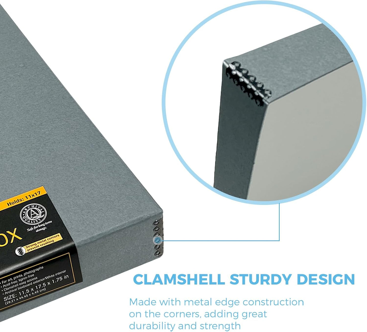 Lineco Folio Storage Box, Clamshell Design with Metal Edge. 11.5x17.5x1.75 Inches, Archival Boxboard, Preserve Photos, Cards, Magazines, Documents, Art, Ephemera, Family Records, Gray, Pack of 2