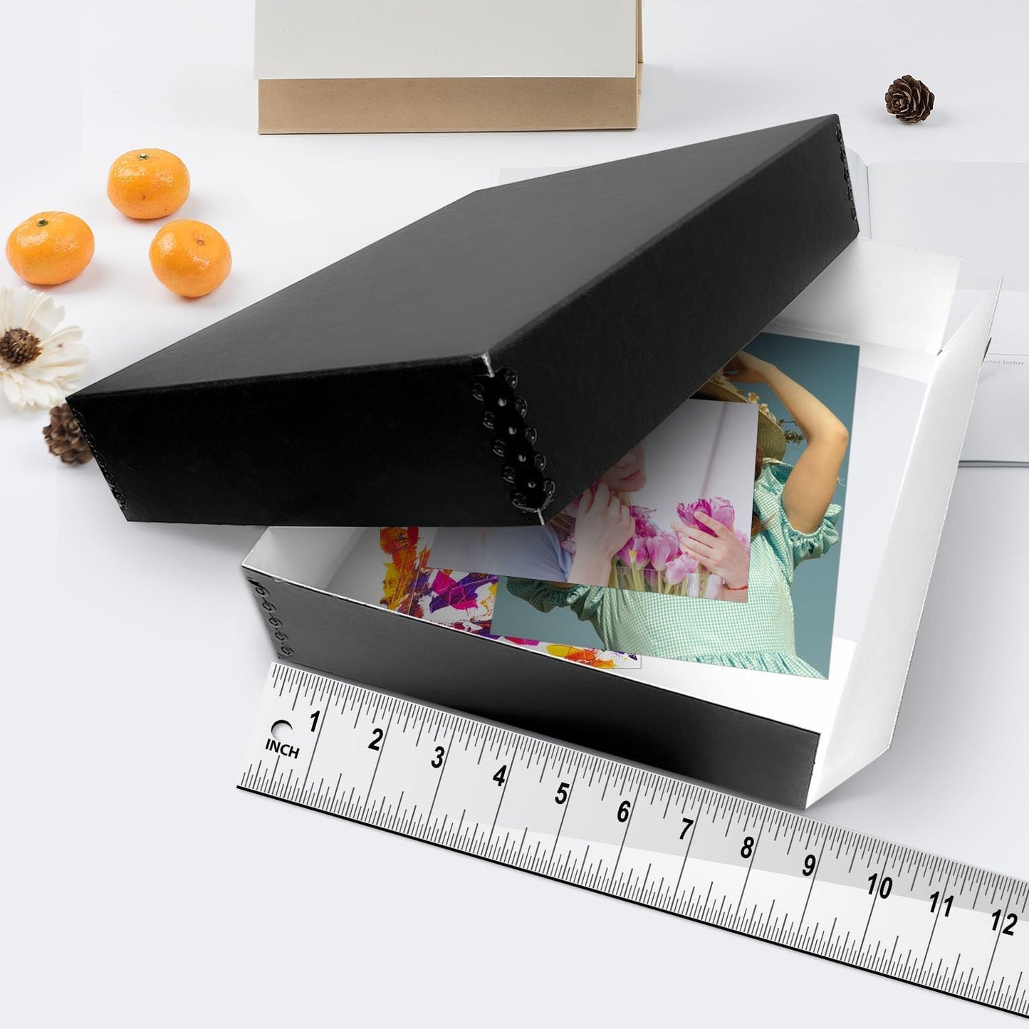 Lineco Museum Archival Storage Box, 9.25x11.75x3 in. Drop Front Design. Acid-Free with Metal Edge. Organize Photos, Pictures, Prints, Documents, Crafts, DIY. Black, 2 Pack