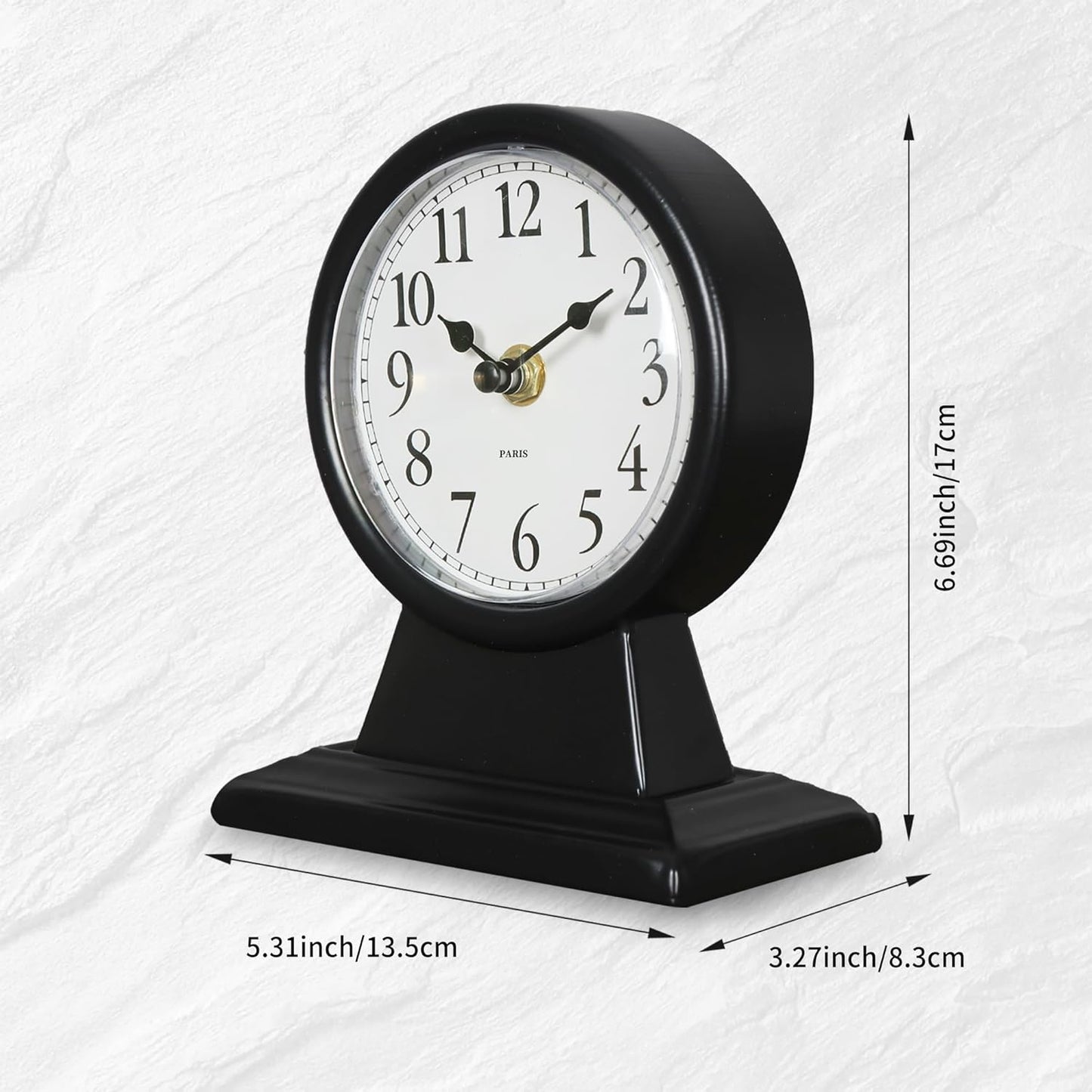 6.7" Analog Bedside Clock,Small Retro Desk Clock Battery Operated,Slient Metal Table Clock Decorative Desk Clock for Living Room Decor,Bedroom,Bedside,Shelf (Black)