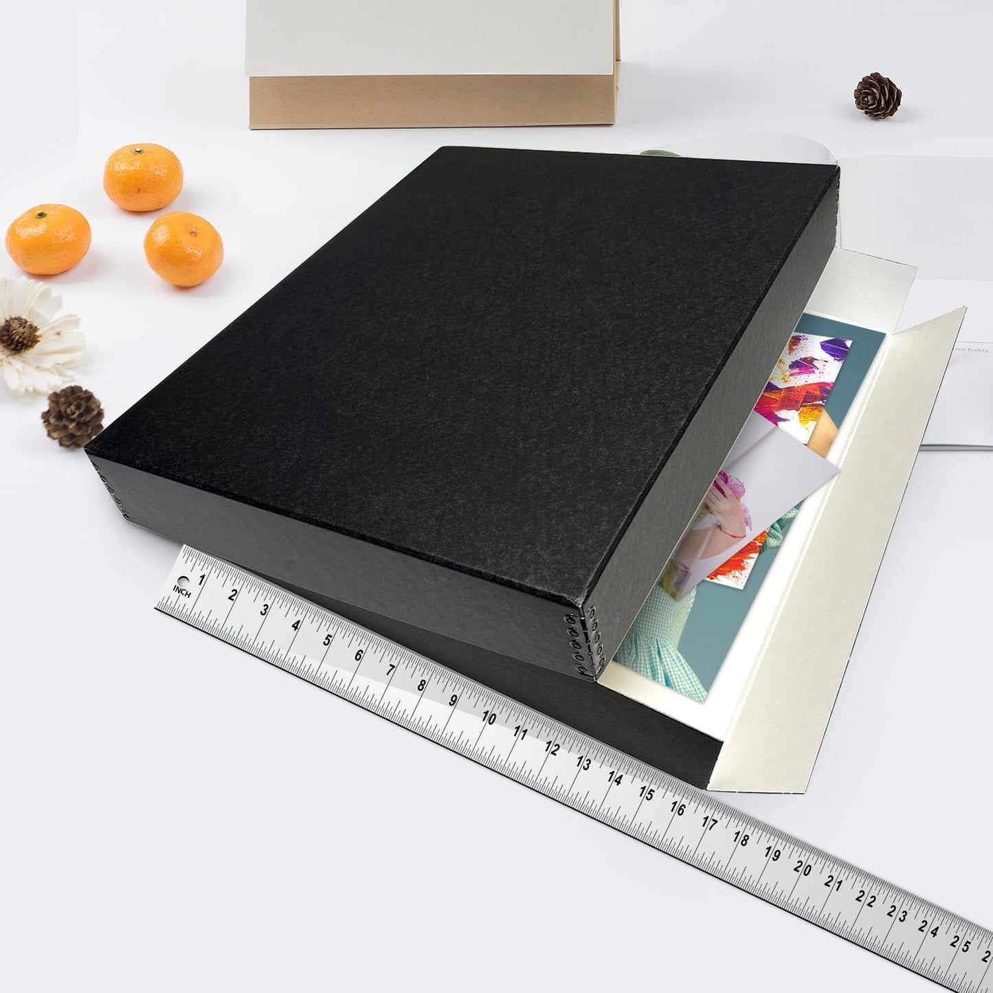 Lineco Museum Archival Storage Box, 16.75x20.75x3 in. Drop Front Design. Acid-Free with Metal Edge. Organize Photos, Pictures, Prints, Documents, Crafts, DIY. Black, 6 Pack