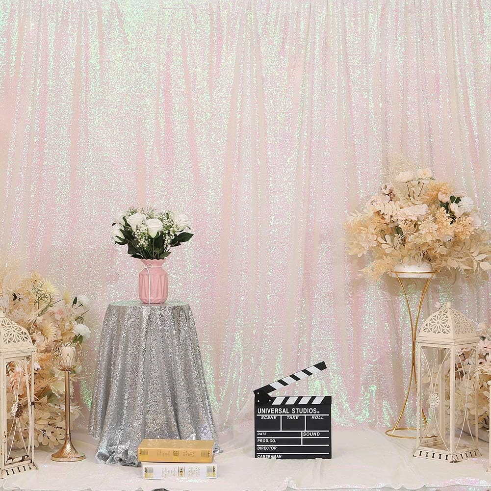 Eternal Beauty White Iridescent Sequin Backdrop, 6x8 Ft Glitter Background Curtains for Shimmer Photography Party Wedding Birthday Back Drop Decor