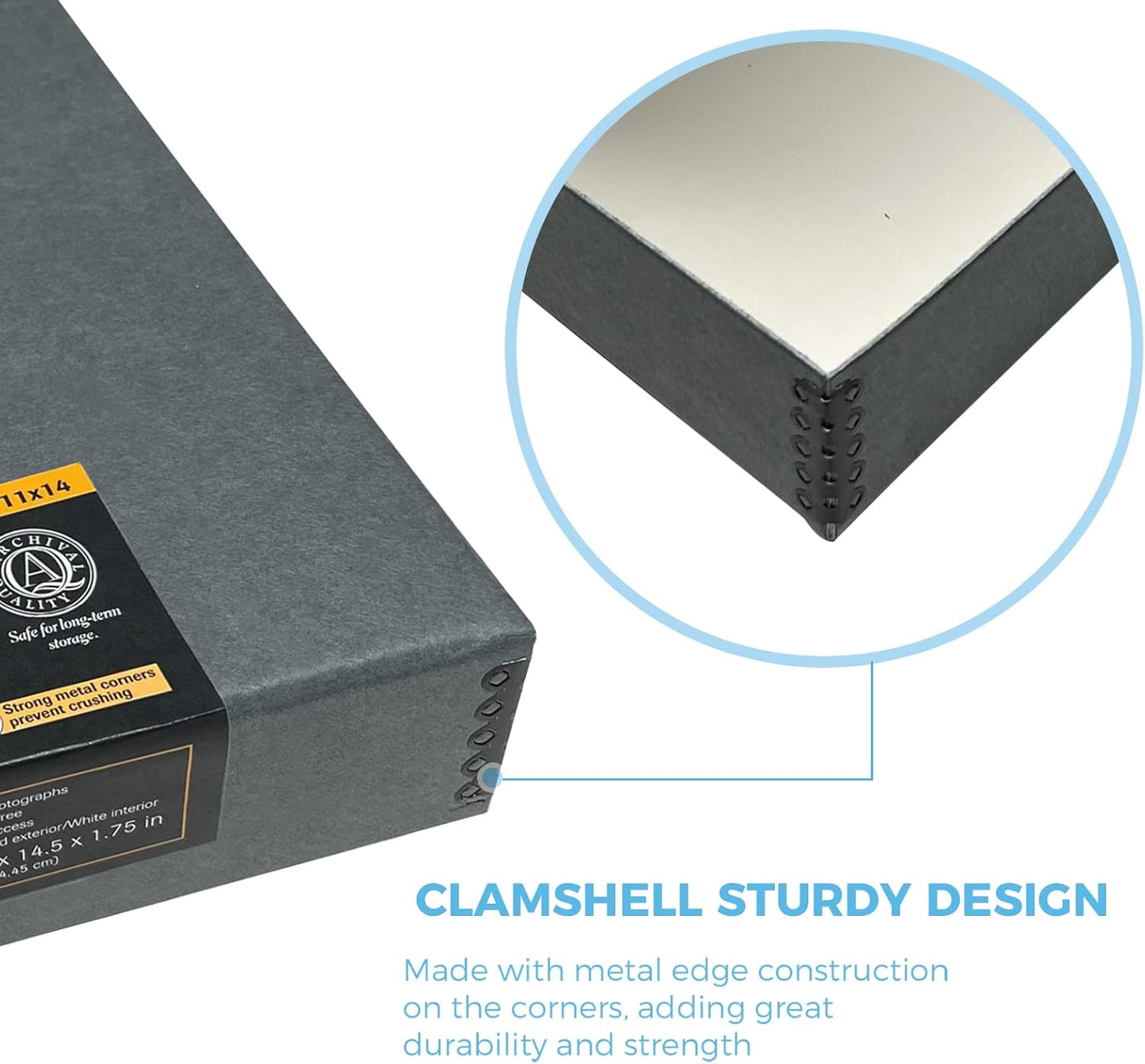 Lineco Folio Storage Box, Clamshell Design with Metal Edge. 11.5x14.5x1.75 Inches, Archival Boxboard, Preserve Photos, Cards, Magazines, Documents, Art, Ephemera, Family Records, Gray, Pack of 2