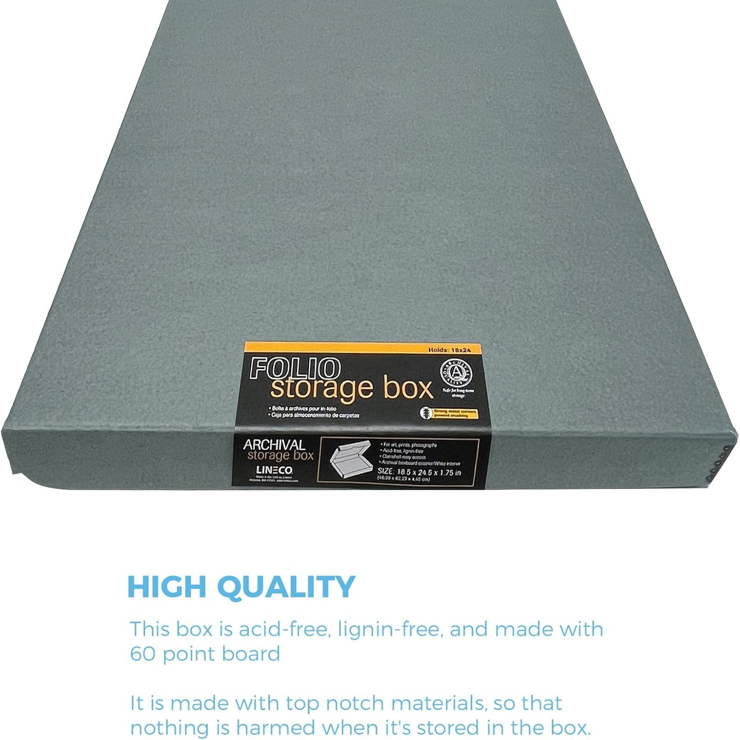 Lineco Folio Storage Box, Clamshell Design with Metal Edge. 18.5x24.5x1.75 Inches, Archival Boxboard, Preserve Photos, Cards, Magazines, Documents, Art, Ephemera, Family Records, Gray, Pack of 2