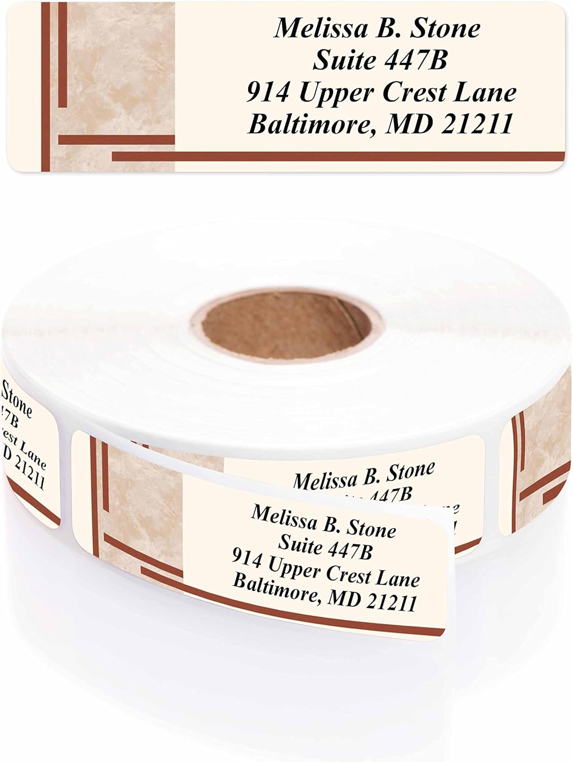 Brown Marble Designer Rolled Address Labels with Elegant Plastic Dispenser
